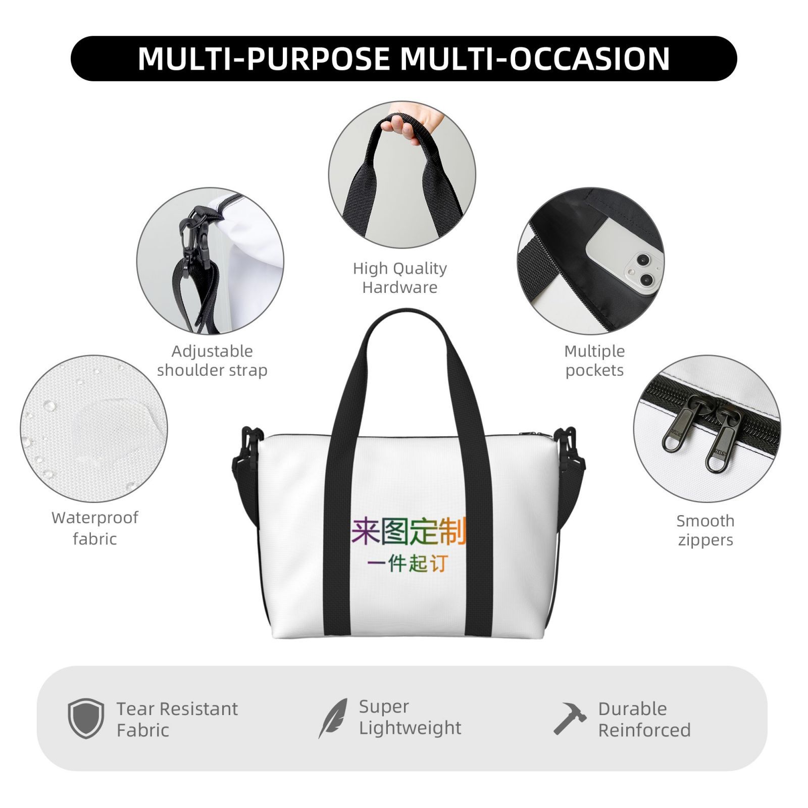 custom tote bag no minimum personalized all over photo printed branded shoulder travel bag crossbody handbag duffle