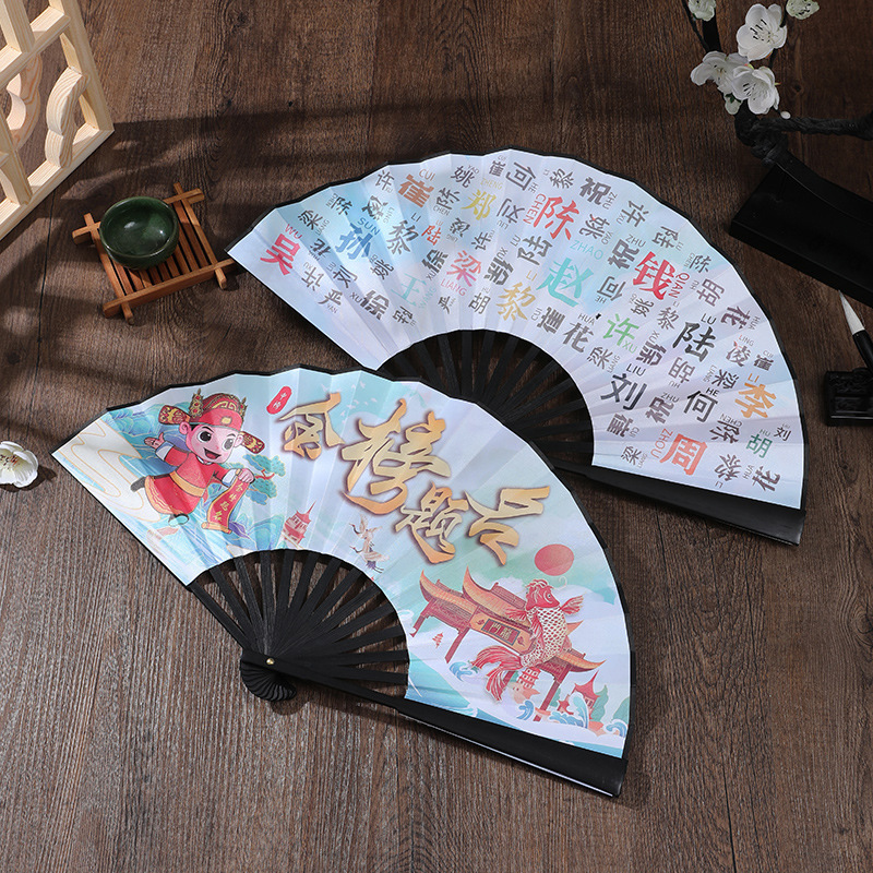 custom printed chinese folding hand fan bamboo silk