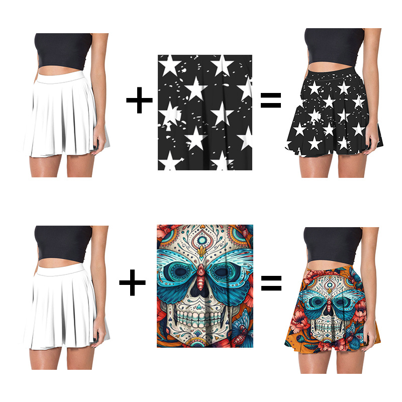 custom high waisted pleated mini skirt all-over printing no minimum short skater skirts