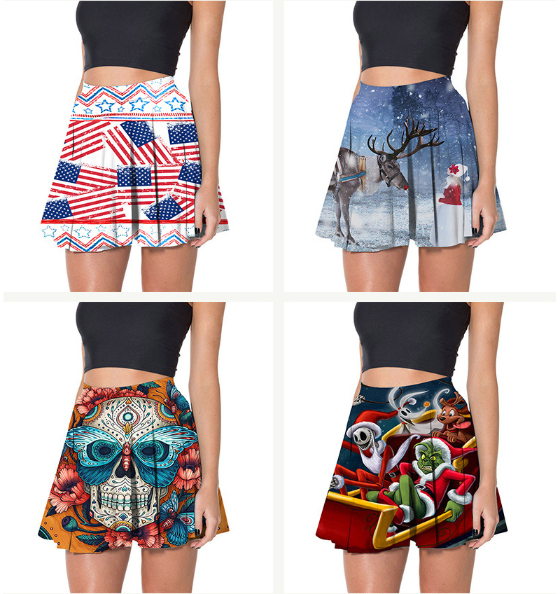 custom high waisted pleated mini skirt all-over printing no minimum short skater skirts