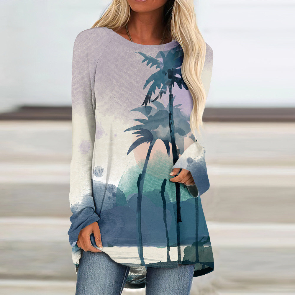 custom long sleeve tunic top crew neck pullover loose perosnalize printing no minimum