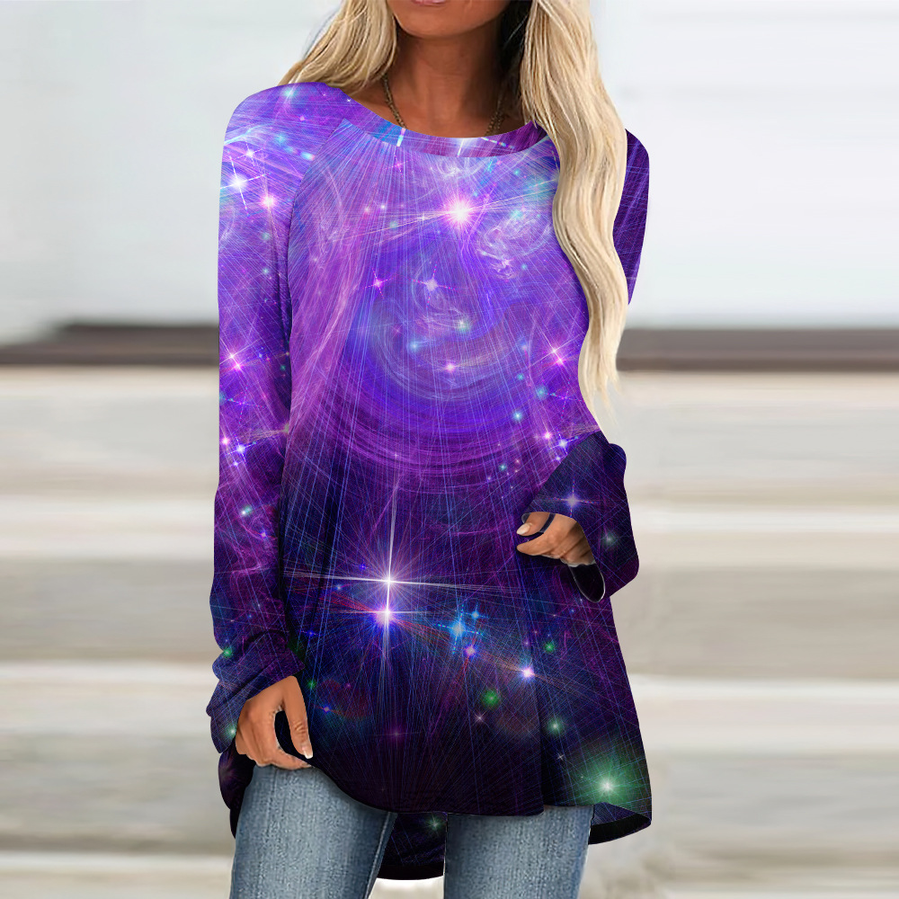 custom long sleeve tunic top crew neck pullover loose perosnalize printing no minimum