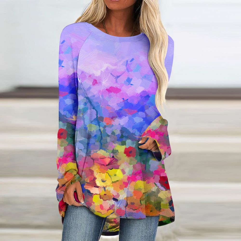 custom long sleeve tunic top crew neck pullover loose perosnalize printing no minimum