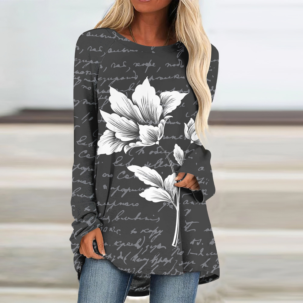 custom long sleeve tunic top crew neck pullover loose perosnalize printing no minimum