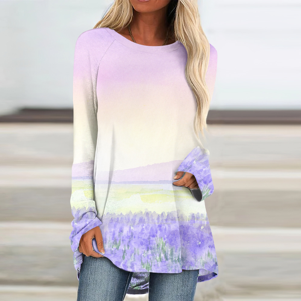 custom long sleeve tunic top crew neck pullover loose perosnalize printing no minimum