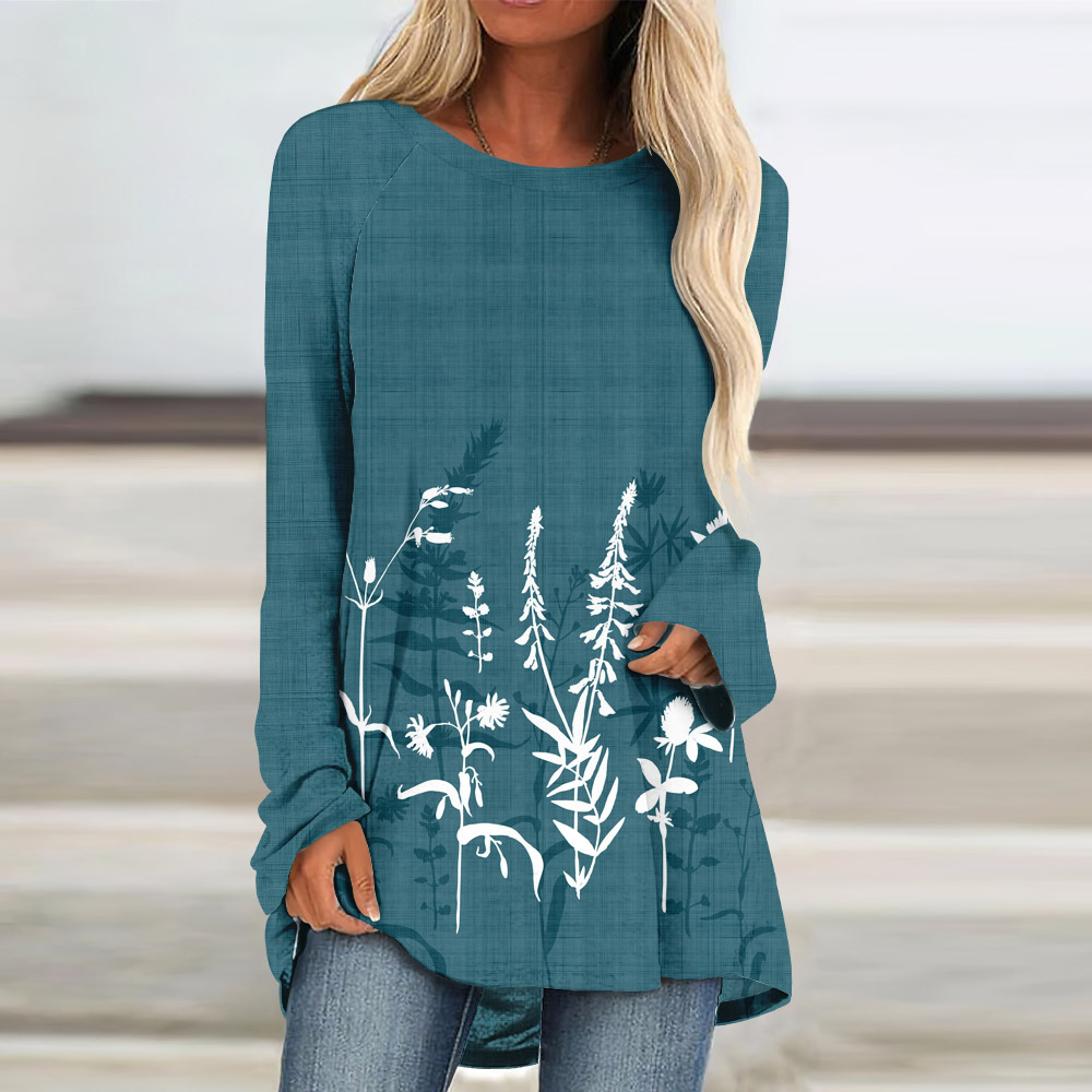 custom long sleeve tunic top crew neck pullover loose perosnalize printing no minimum