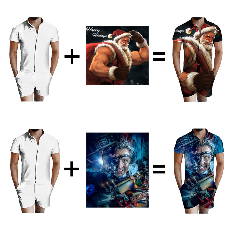 custom men's romper all-over printing no minimum male funny suit shorts