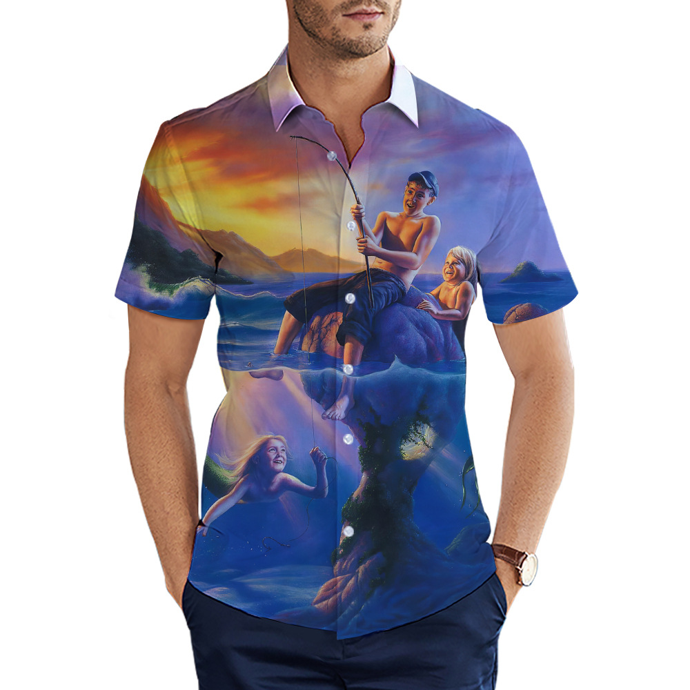 custom men's casual shirt all-over printing no minimum short sleeve button up best business