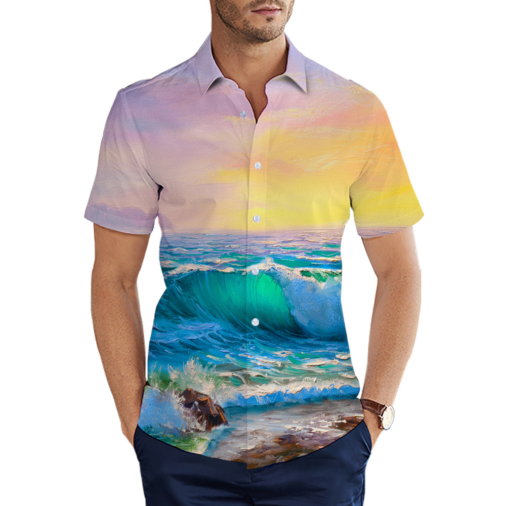 custom men's casual shirt all-over printing no minimum short sleeve button up best business