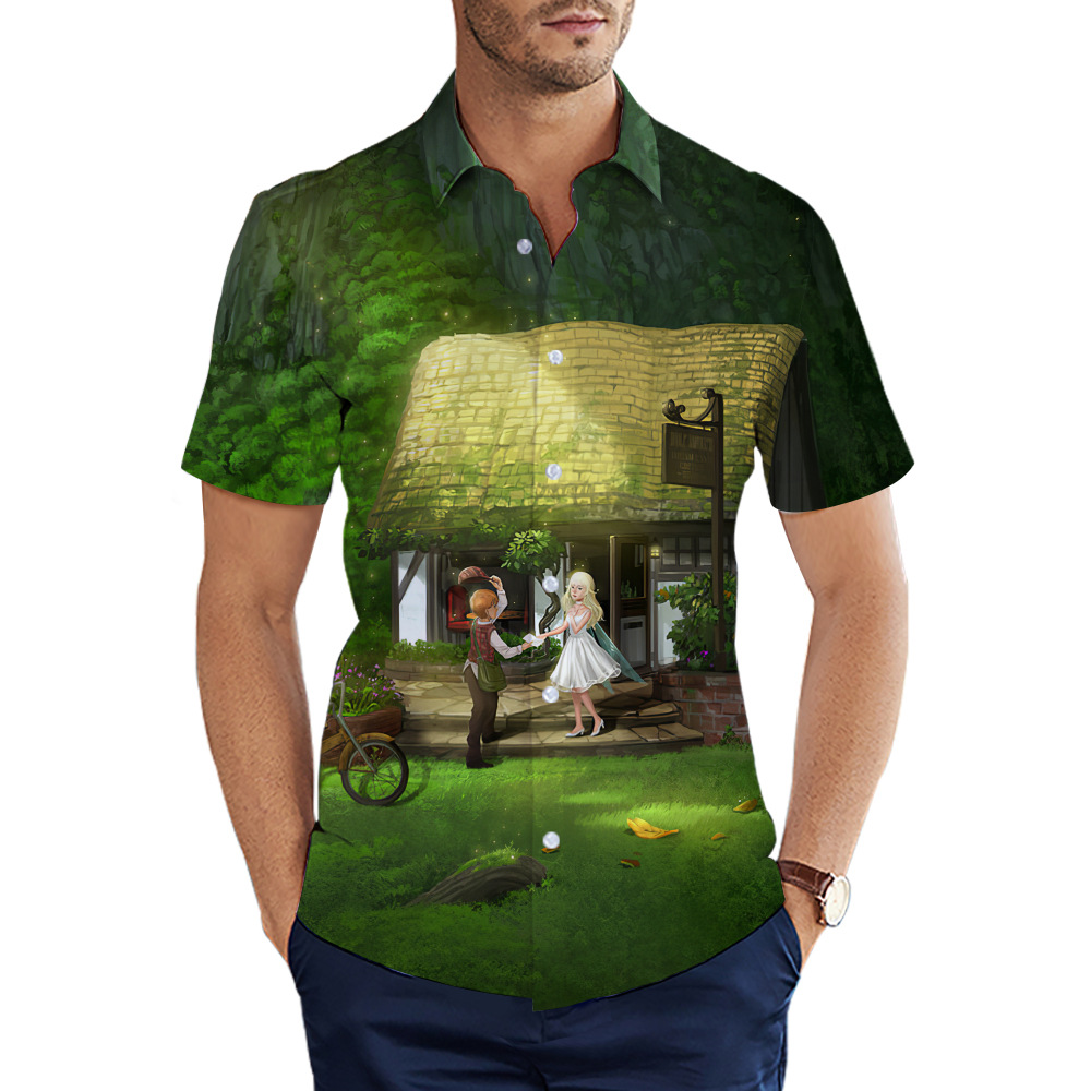 custom men's casual shirt all-over printing no minimum short sleeve button up best business