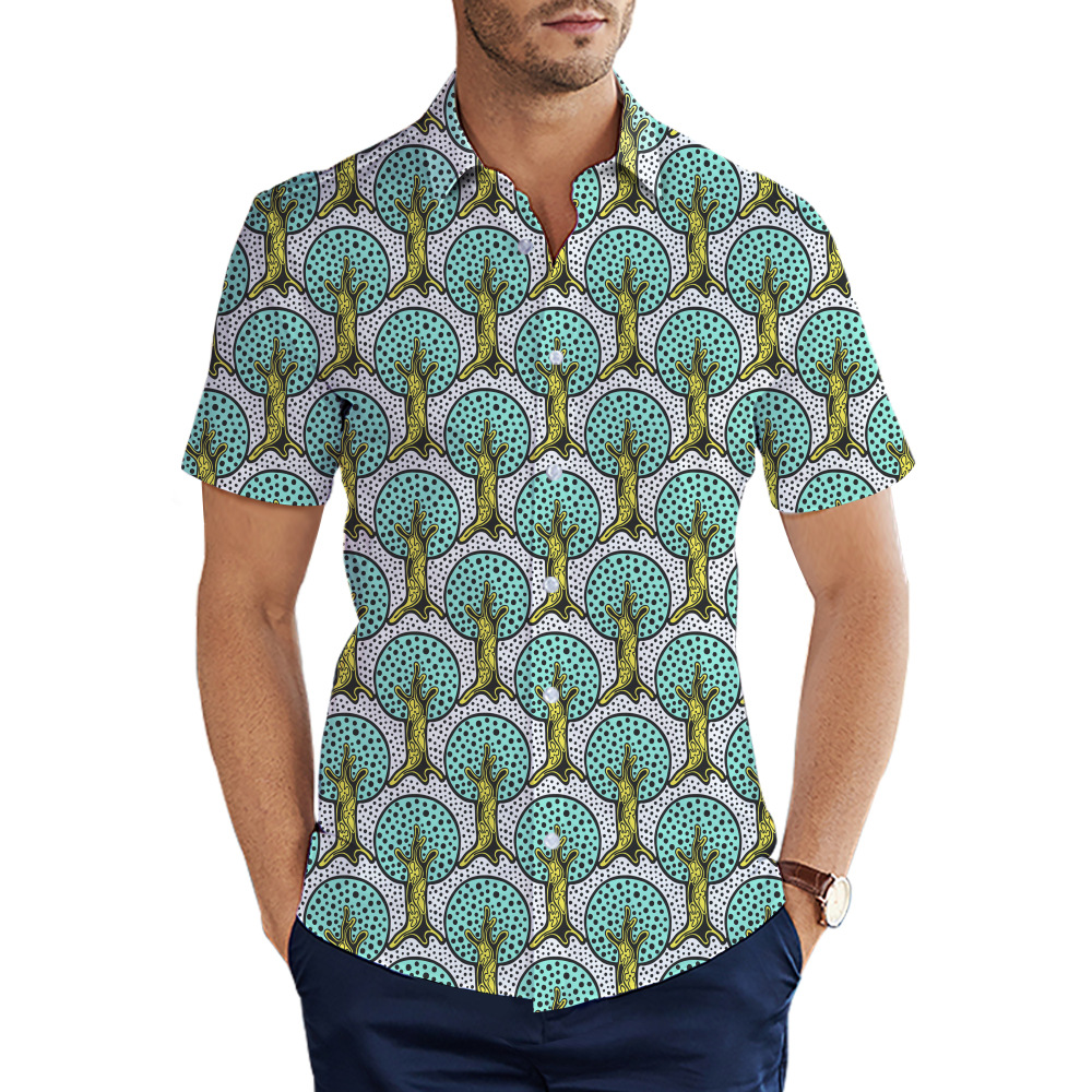 custom men's casual shirt all-over printing no minimum short sleeve button up best business