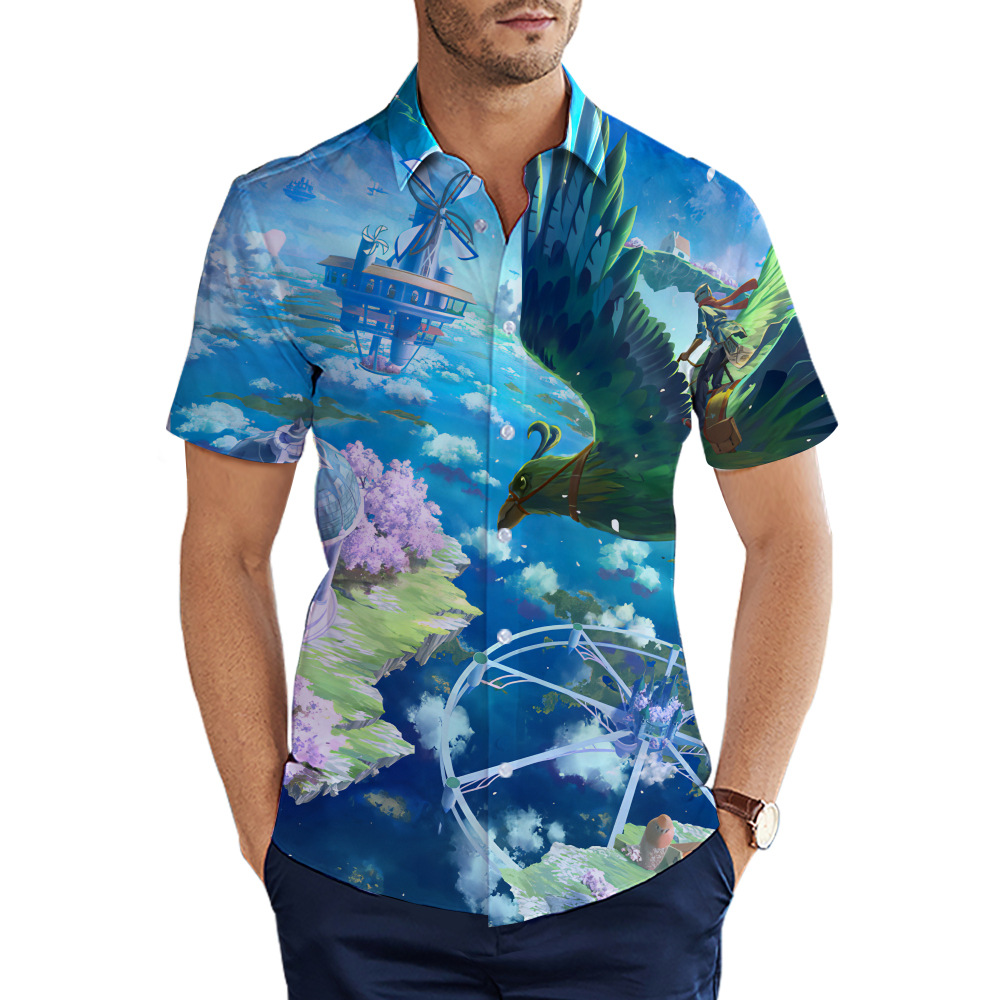 custom men's casual shirt all-over printing no minimum short sleeve button up best business