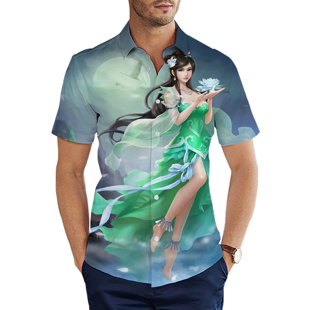 custom men's casual shirt all-over printing no minimum short sleeve button up best business