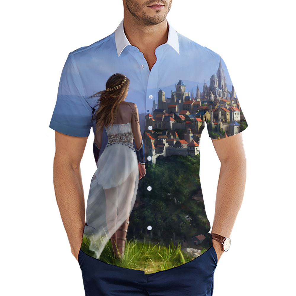 custom men's casual shirt all-over printing no minimum short sleeve button up best business