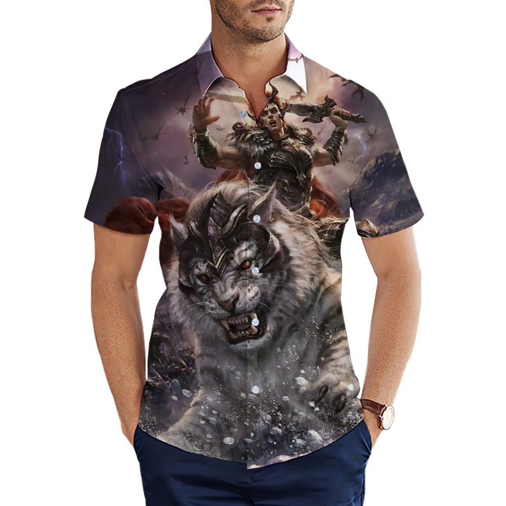 custom men's casual shirt all-over printing no minimum short sleeve button up best business