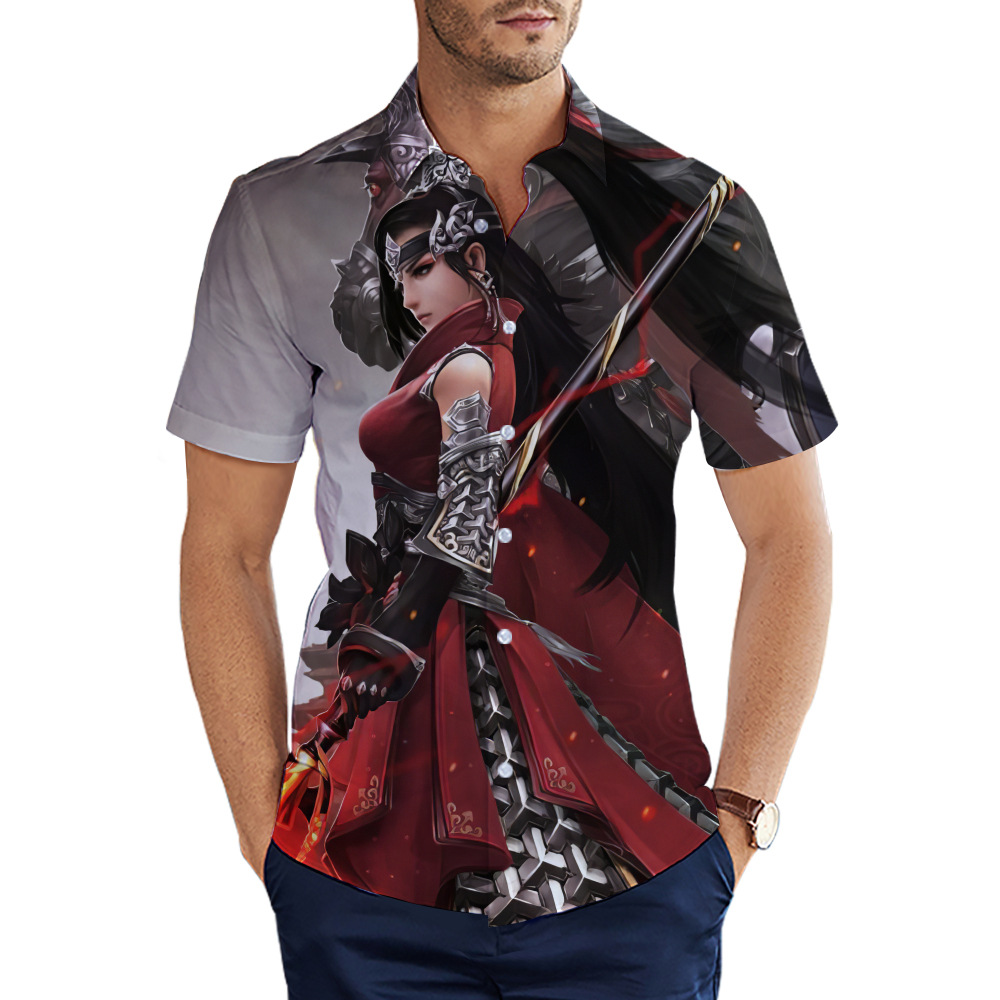 custom men's casual shirt all-over printing no minimum short sleeve button up best business