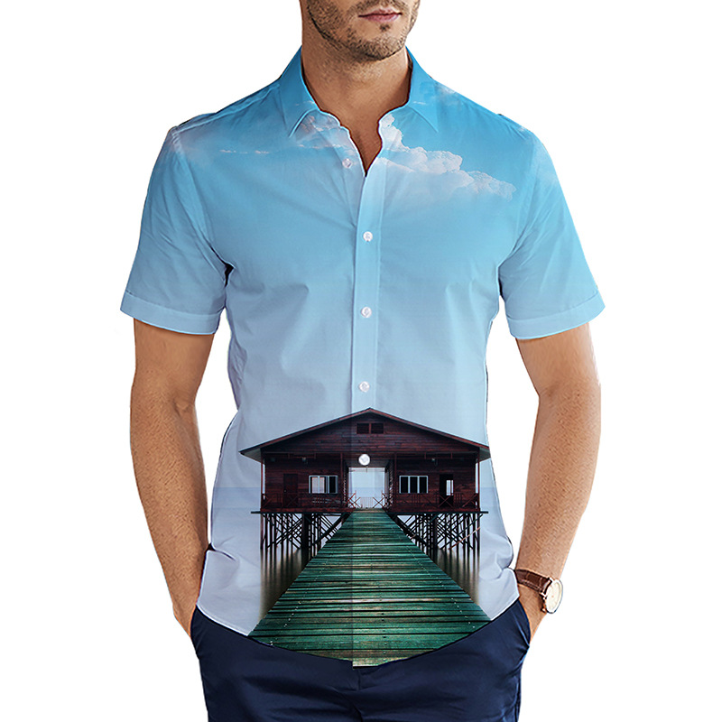 custom men's casual shirt all-over printing no minimum short sleeve button up best business