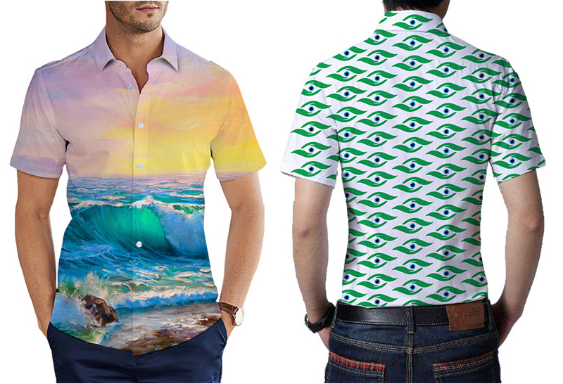 custom men's casual shirt all-over printing no minimum short sleeve button up best business