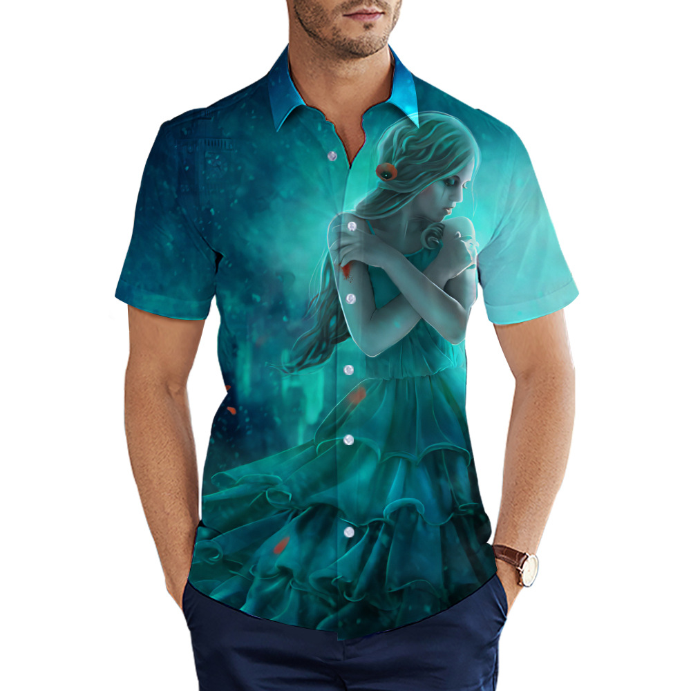 custom men's casual shirt all-over printing no minimum short sleeve button up best business