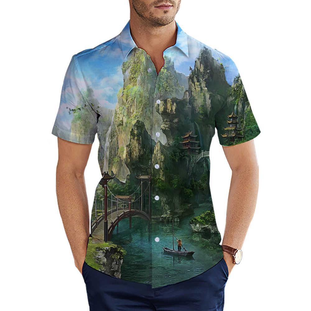 custom men's casual shirt all-over printing no minimum short sleeve button up best business