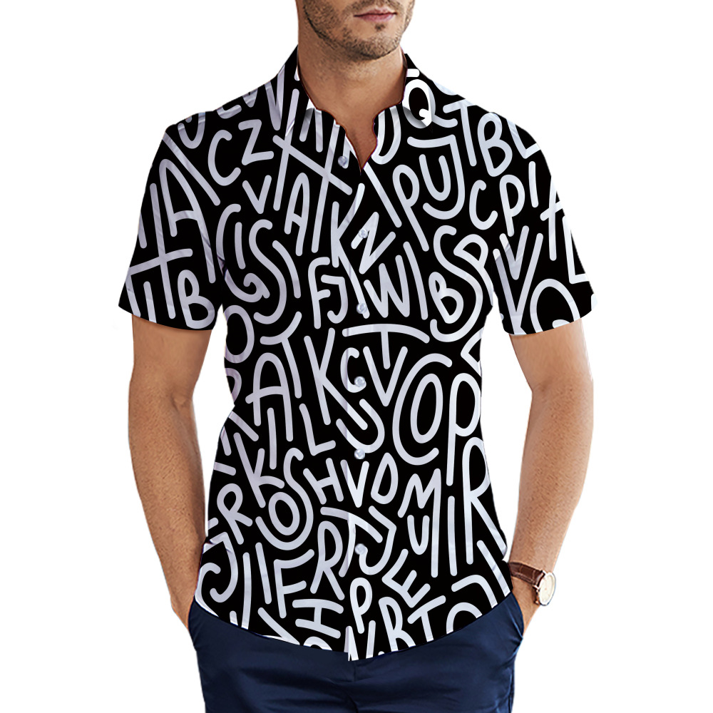 custom men's casual shirt all-over printing no minimum short sleeve button up best business