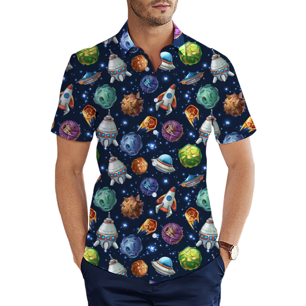 custom men's casual shirt all-over printing no minimum short sleeve button up best business