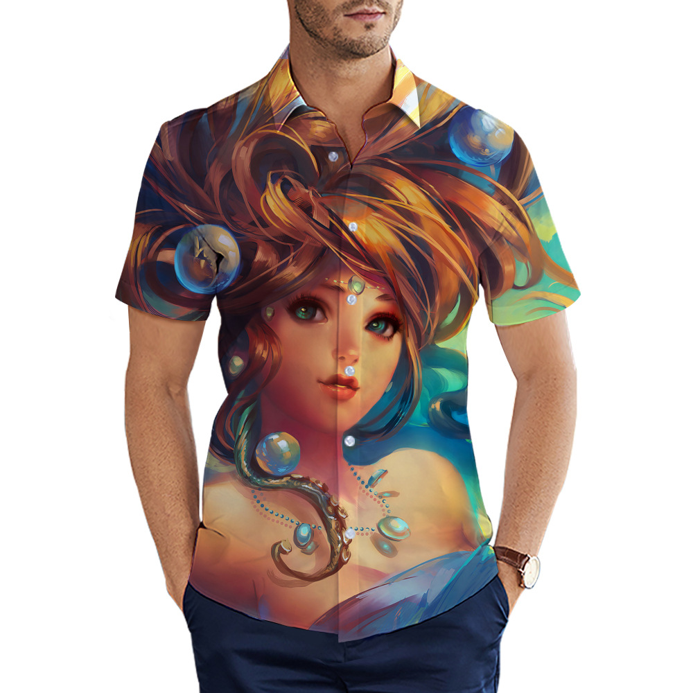 custom men's casual shirt all-over printing no minimum short sleeve button up best business