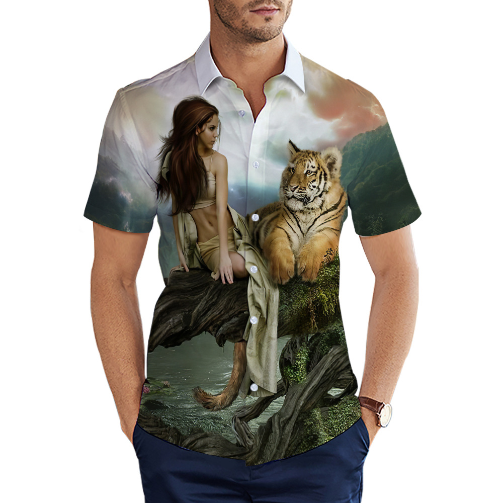 custom men's casual shirt all-over printing no minimum short sleeve button up best business