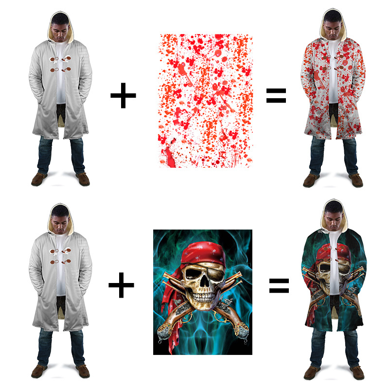 custom long coat all-over printing no minimum winter fleece lined hooded jacket men's volvet