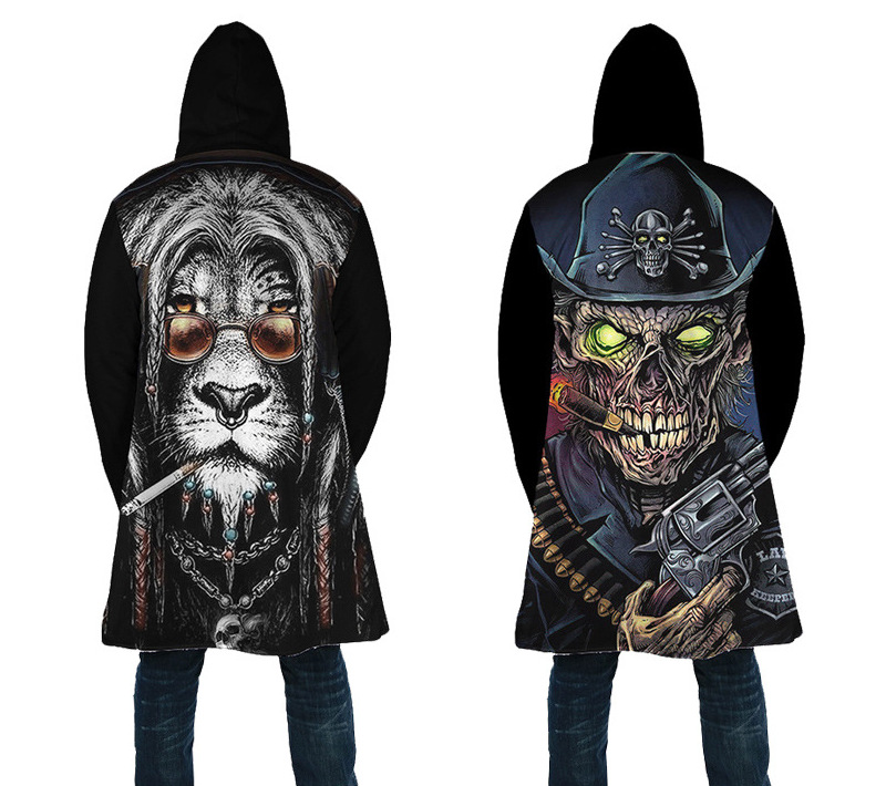 custom long coat all-over printing no minimum winter fleece lined hooded jacket men's volvet