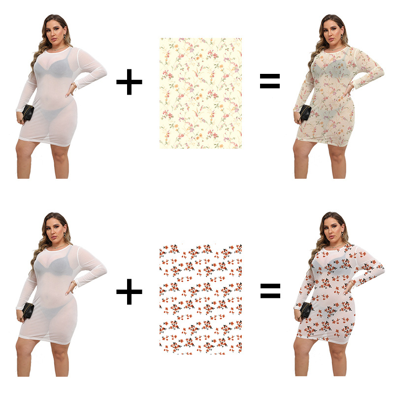 custom plus size extra large long sleeve sheer mesh mini dress sun shade summer protection
