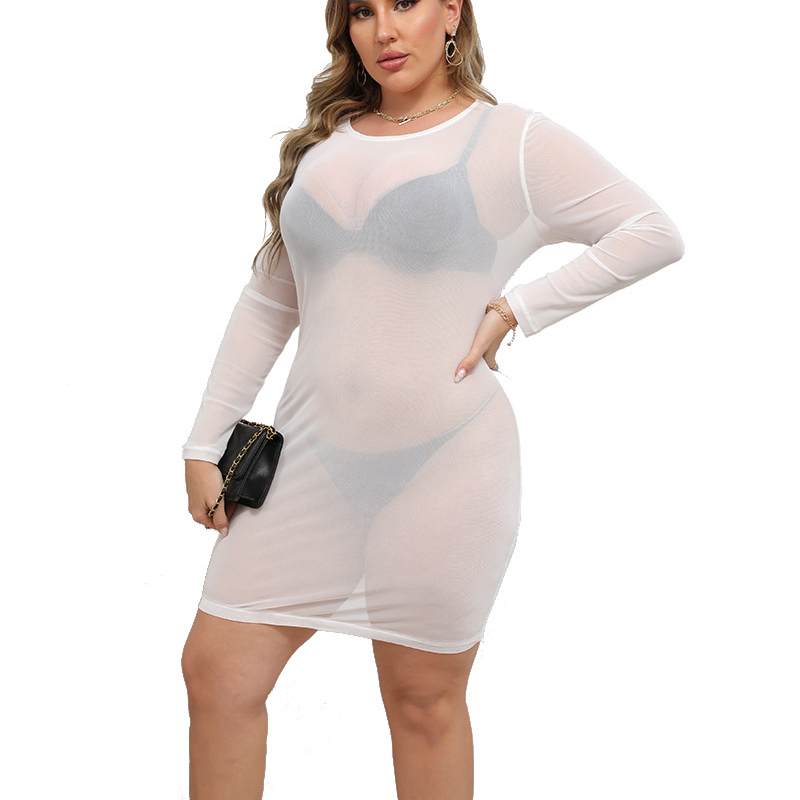 custom plus size extra large long sleeve sheer mesh mini dress sun shade summer protection