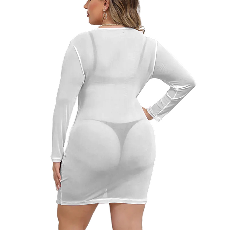 custom plus size extra large long sleeve sheer mesh mini dress sun shade summer protection