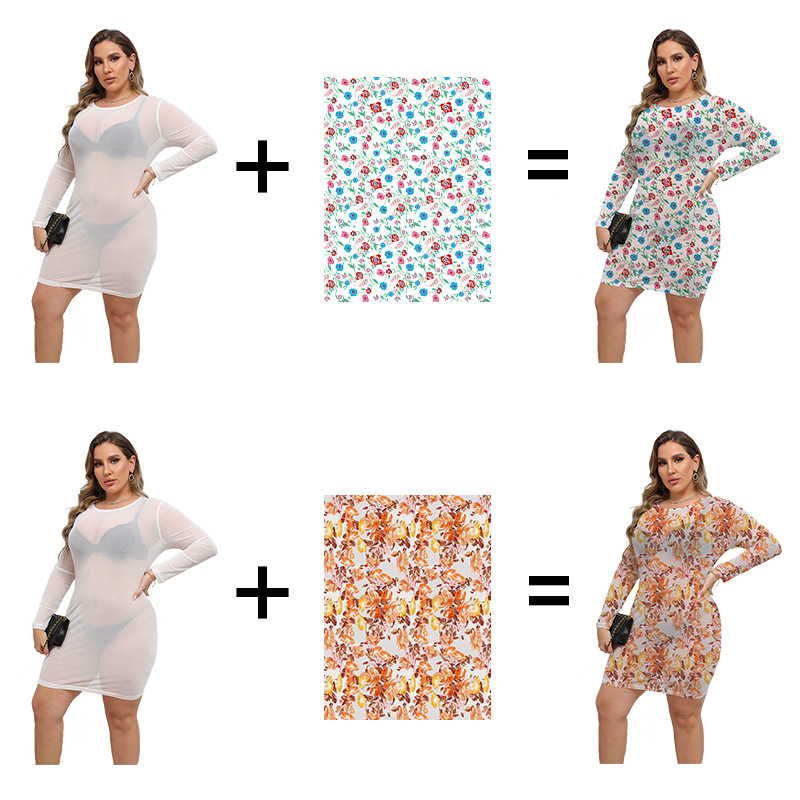 custom plus size extra large long sleeve sheer mesh mini dress sun shade summer protection