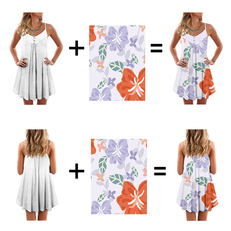 custom spaghetti strap sleeveless summer loose-fit mini dress women's all-over printing no minimum