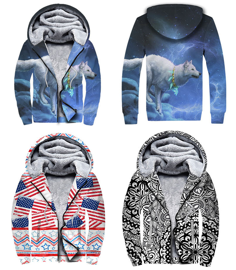 custom all-over winter hoodie thick fleece lined sweatshirt warm hooded jacket personalized printing no minimum