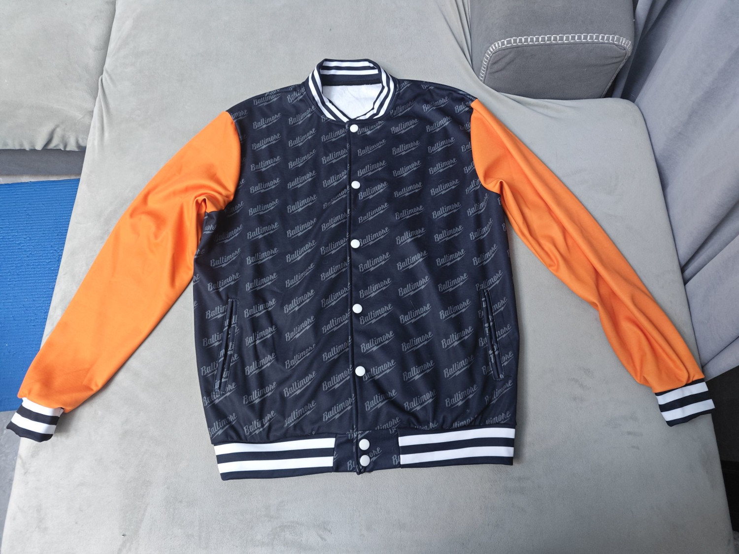 custom winter velvet lined baseball jacket all-over printing no minimum