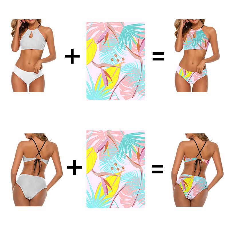 custom swimsuit bikini halter string high neck all-over printing no minimum design your own photo swimwear