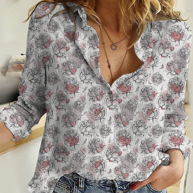 custom women's casual long sleeve button up shirt summer floral top no minimum