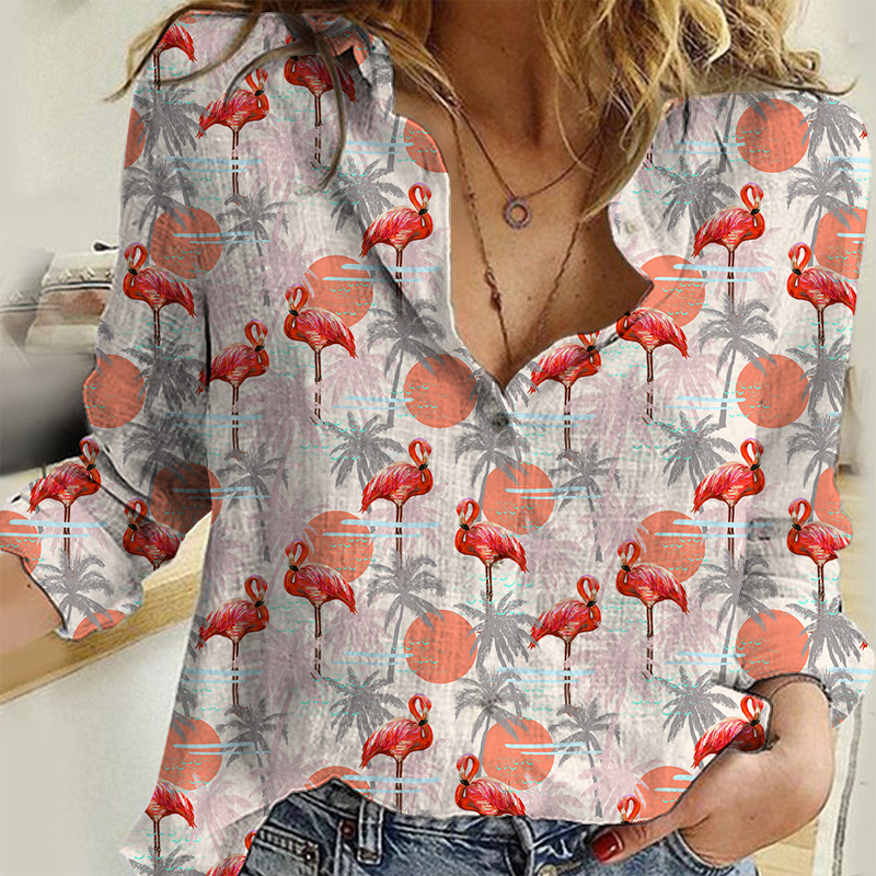 custom women's casual long sleeve button up shirt summer floral top no minimum