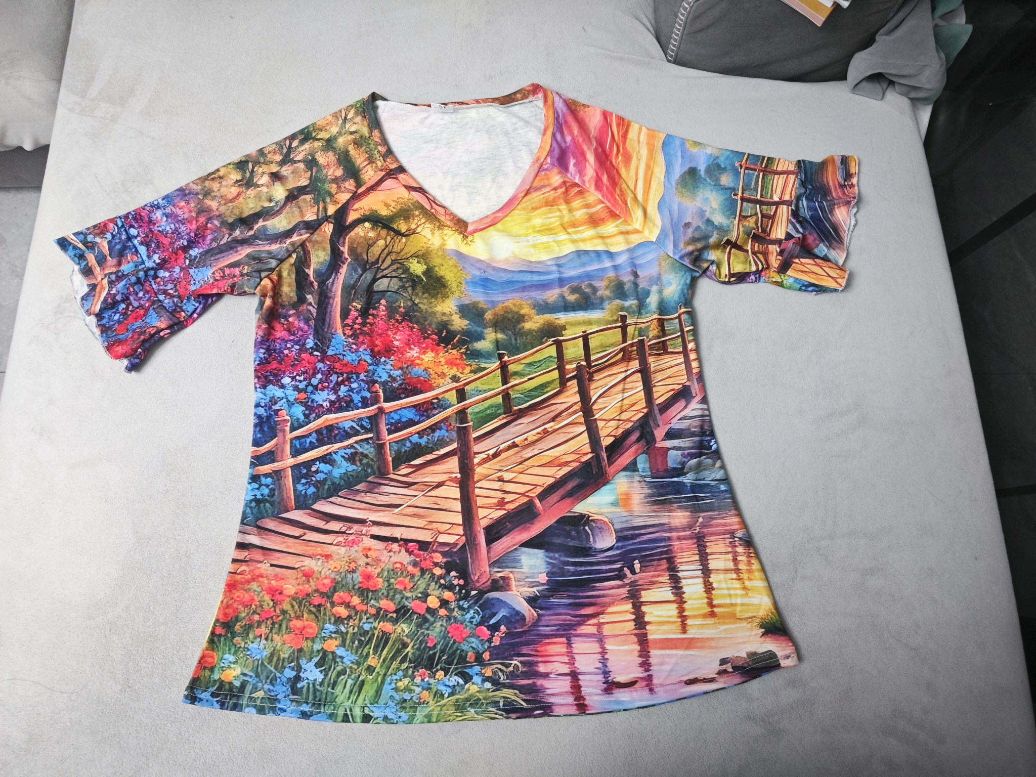 custom women's t-shirt ruffle short sleeve v-neck personalized printing create your own no minimum