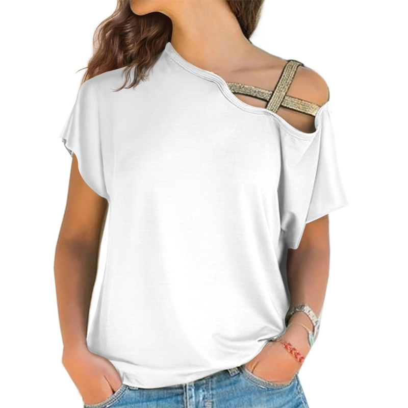 custom women's shirt printing one shoulder cross top no minimum cheap price good quality