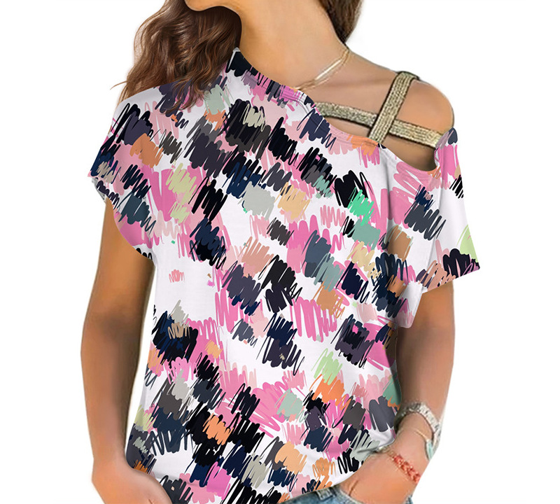 custom women's shirt printing one shoulder cross top no minimum cheap price good quality