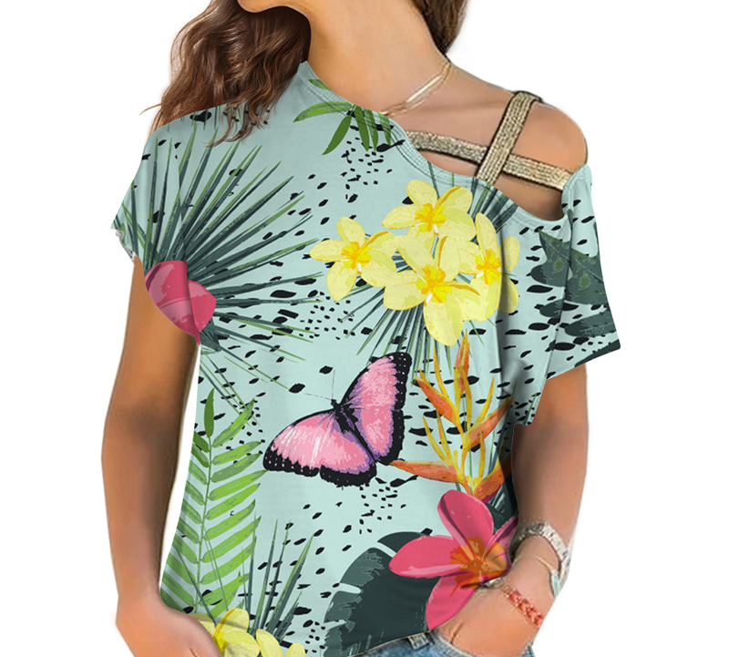 custom women's shirt printing one shoulder cross top no minimum cheap price good quality