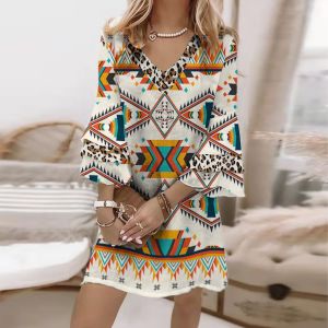 custom all-over printed bell sleeve summer casual dress no minimum