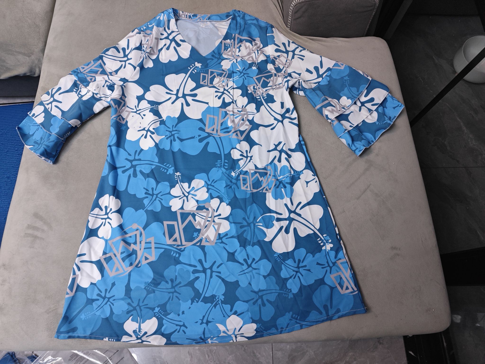custom women's summer dress all-over printing no minimum mini casual sundress bell sleeve v-neck