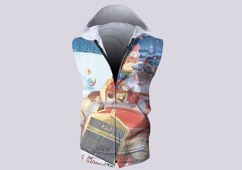 custom men's vest sleeveless hoodie zip all-over printing no minimum