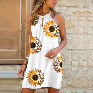 custom all over print on demand women's halter neck sleeveless summer dress