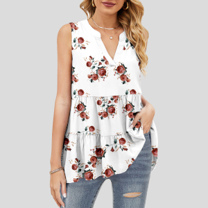 custom women's sleeveless ruffle top summer all-over printing no minimum