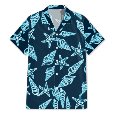 Hawaiian shirt pattern seashell starfish image picture navy blue white design background free download